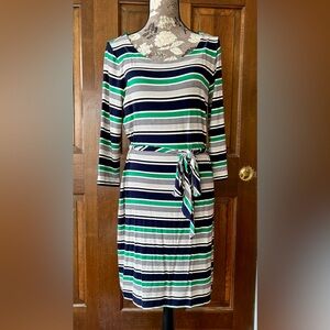 Banana Republic Long Sleeve Striped Dress in Green and Navy